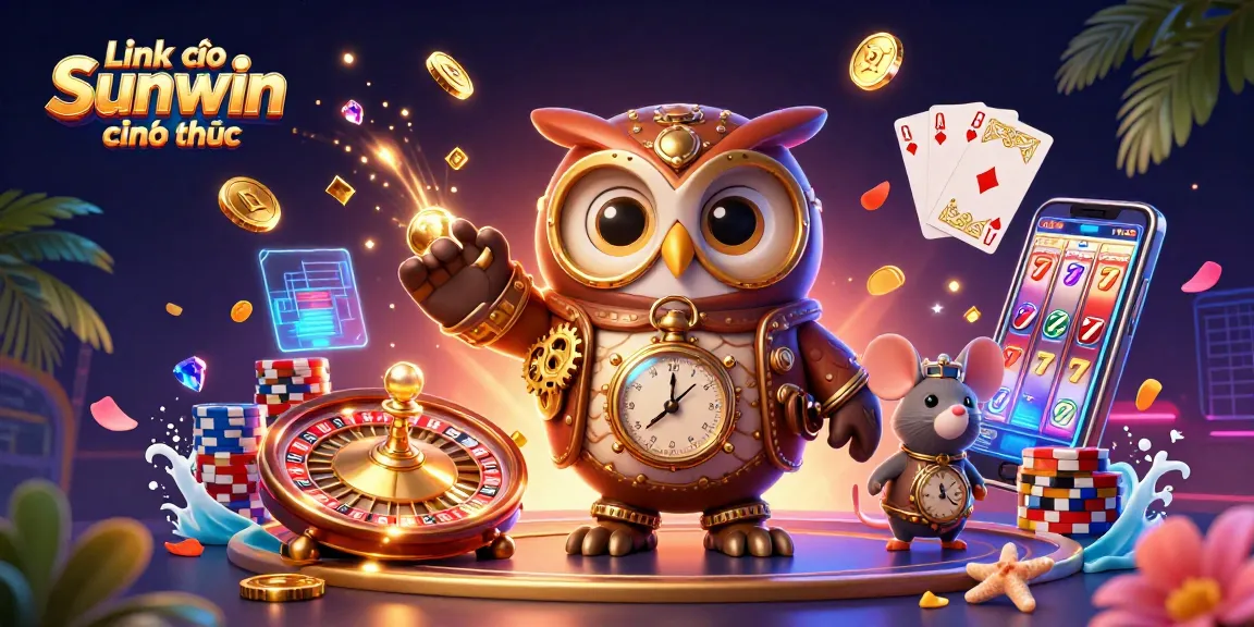 Play and win at Link vào Sunwin chính thức with vibrant casino elements in this 3D illustration.