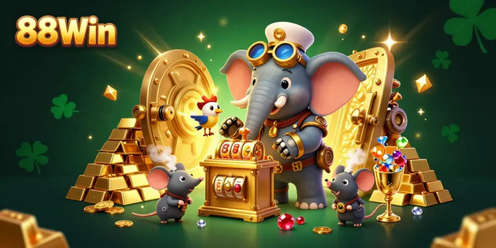 Experience thrilling wins at 88Win with steampunk designs and vibrant casino-themed elements.