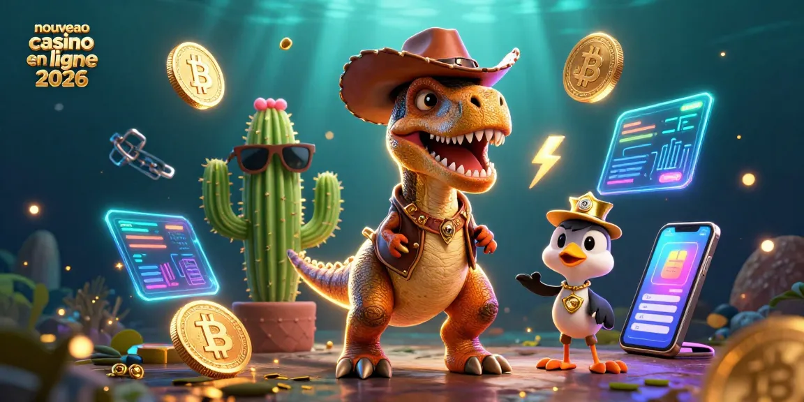 Profitez des joyaux d'un nouveau casino en ligne 2026 avec un T-Rex et des éléments crypto animés.