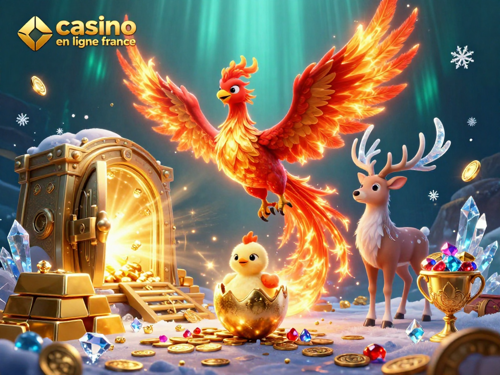 Découvrez l'univers éblouissant des jeux de casino en ligne France avec un phoenix flamboyant et des trésors scintillants.