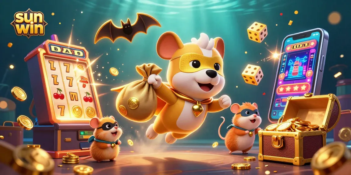 Experience thrilling gameplay with sun win in a vibrant casino scene featuring an adventurous dog and hamster.
