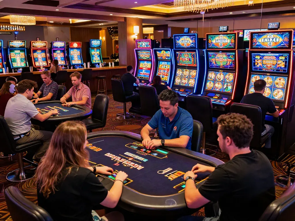 Players enjoying games at credit card casinos in a vibrant casino atmosphere full of excitement.